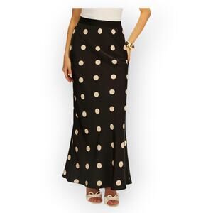 Commense Satin Polka Dot Maxi Skirt XL Black Cream - NWT - Parisian Elegant